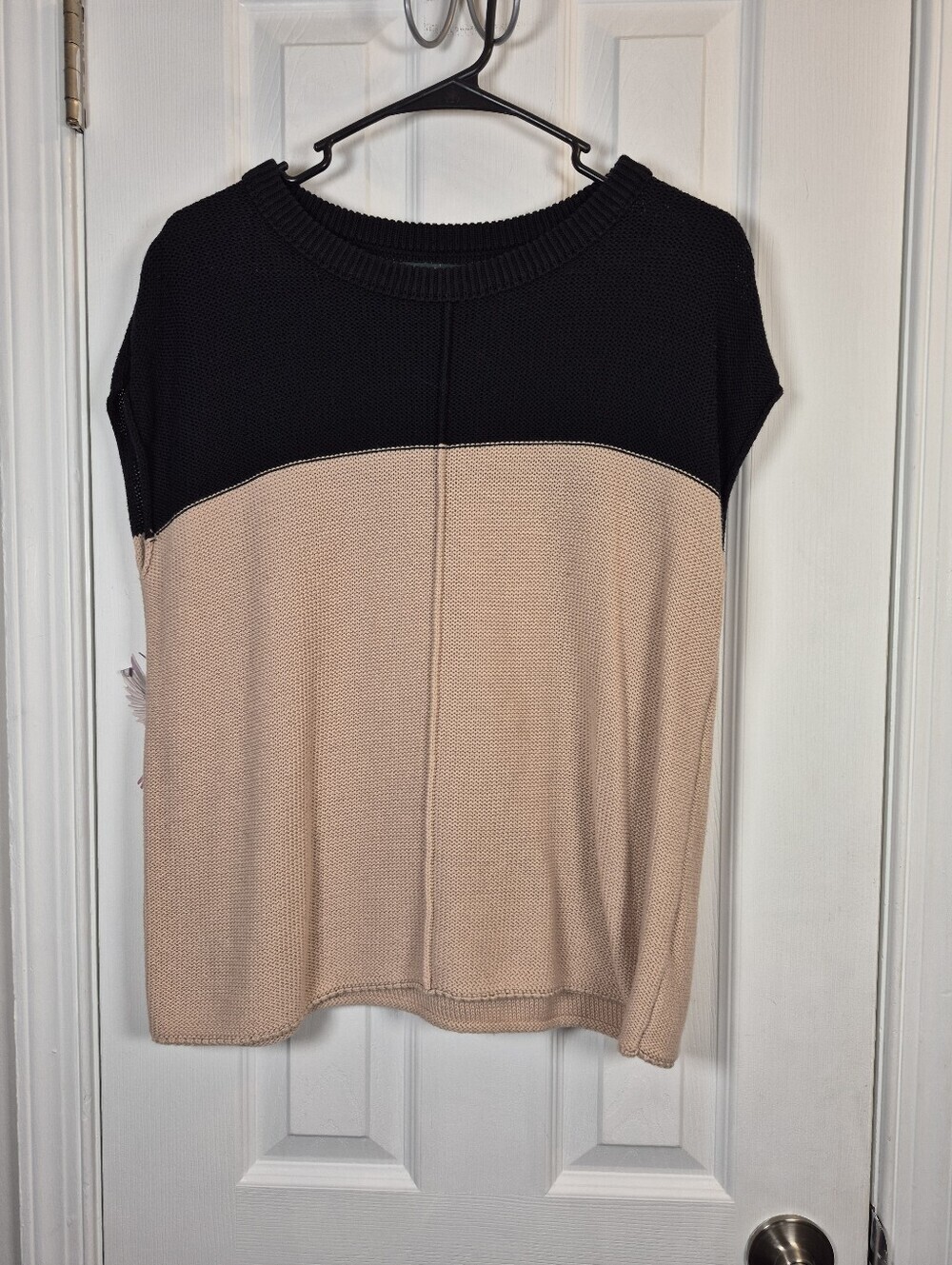 Ofeefan Colorblock Sweater Vest Cap Sleeve Knit Top Neutral Old Money Medium